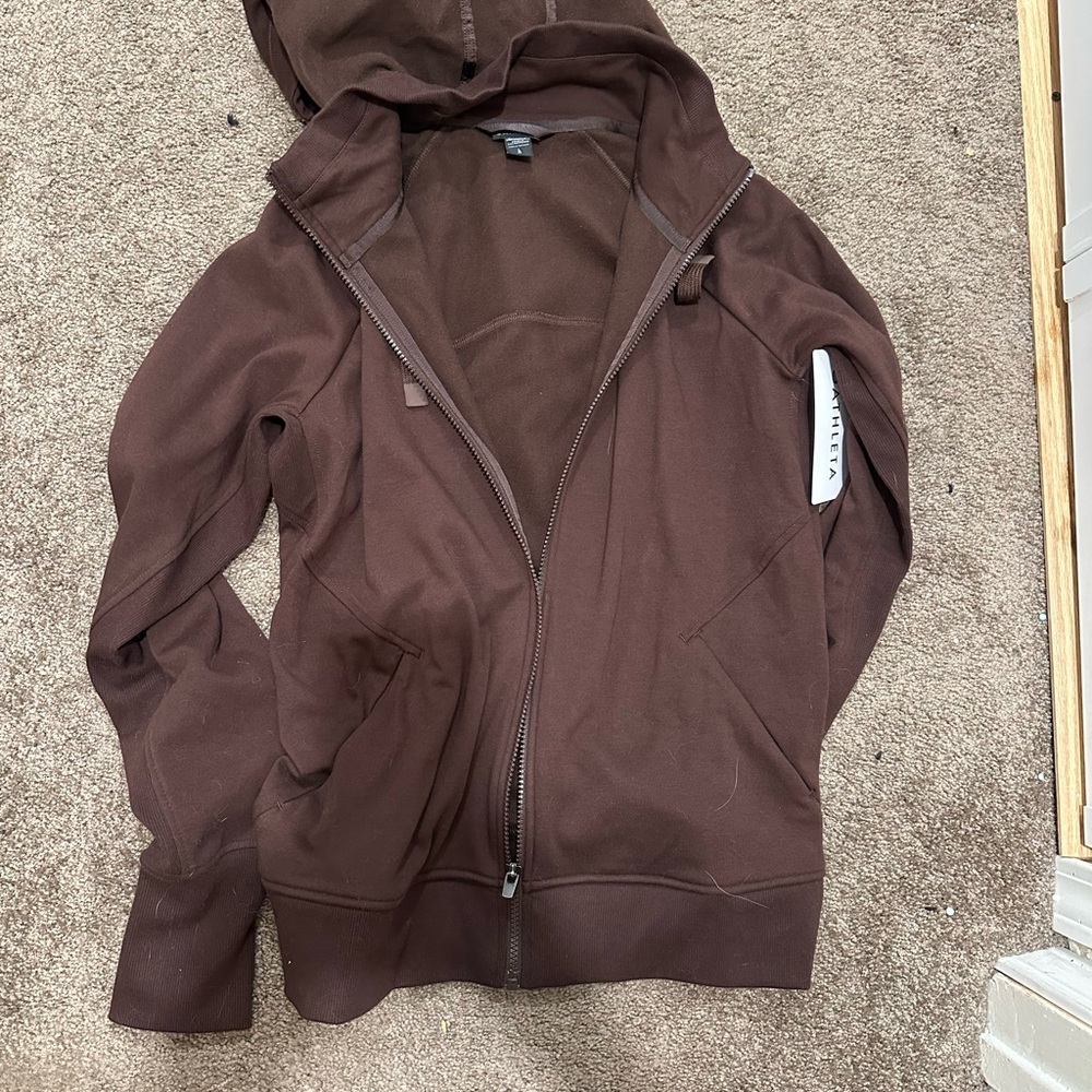 Athleta Truffle Brown Hooded Zip Up Jacket